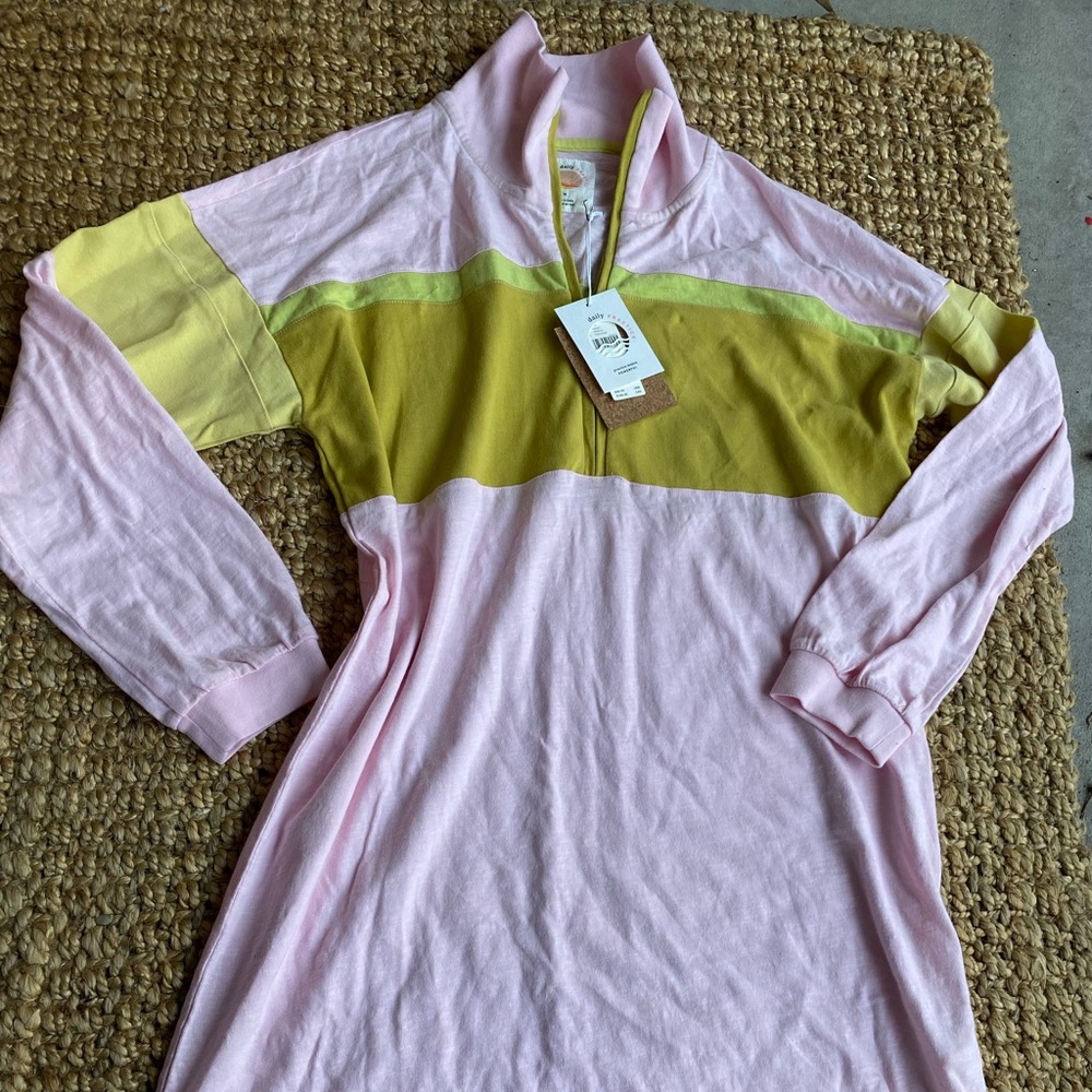 Anthropologie dress sweater pink and yellow with white stripe | daily practice